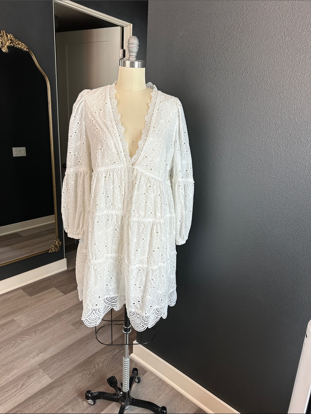 White Eyelet Lace V-Neck Women’s Dress perfect for summer